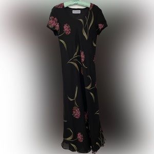 Vintage 90s black floral dress large